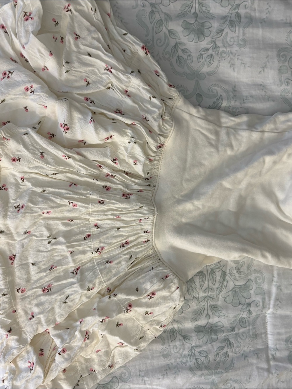 Cream Floral Peasant Blouse with Pink Buds